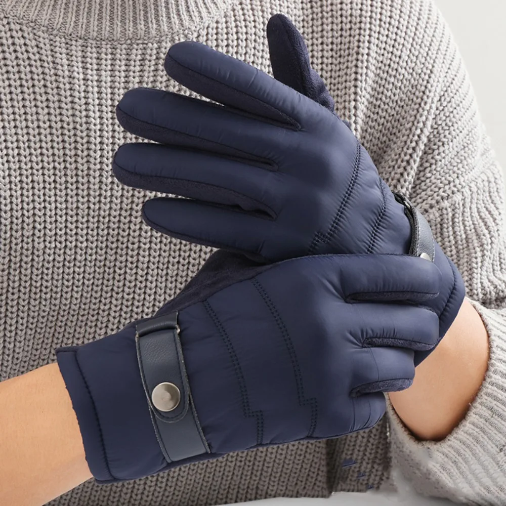 Keep Warm Winter Men's Gloves Down Cloth Touch Screen Male Windproof Gloves Waterproof Soft Motorcycle Full Finger Mittens