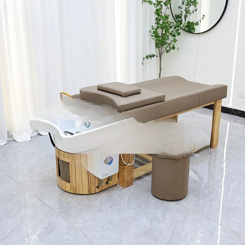 

Electric wooden frame waterproof leather Japanese head water circulation spa bed for salon