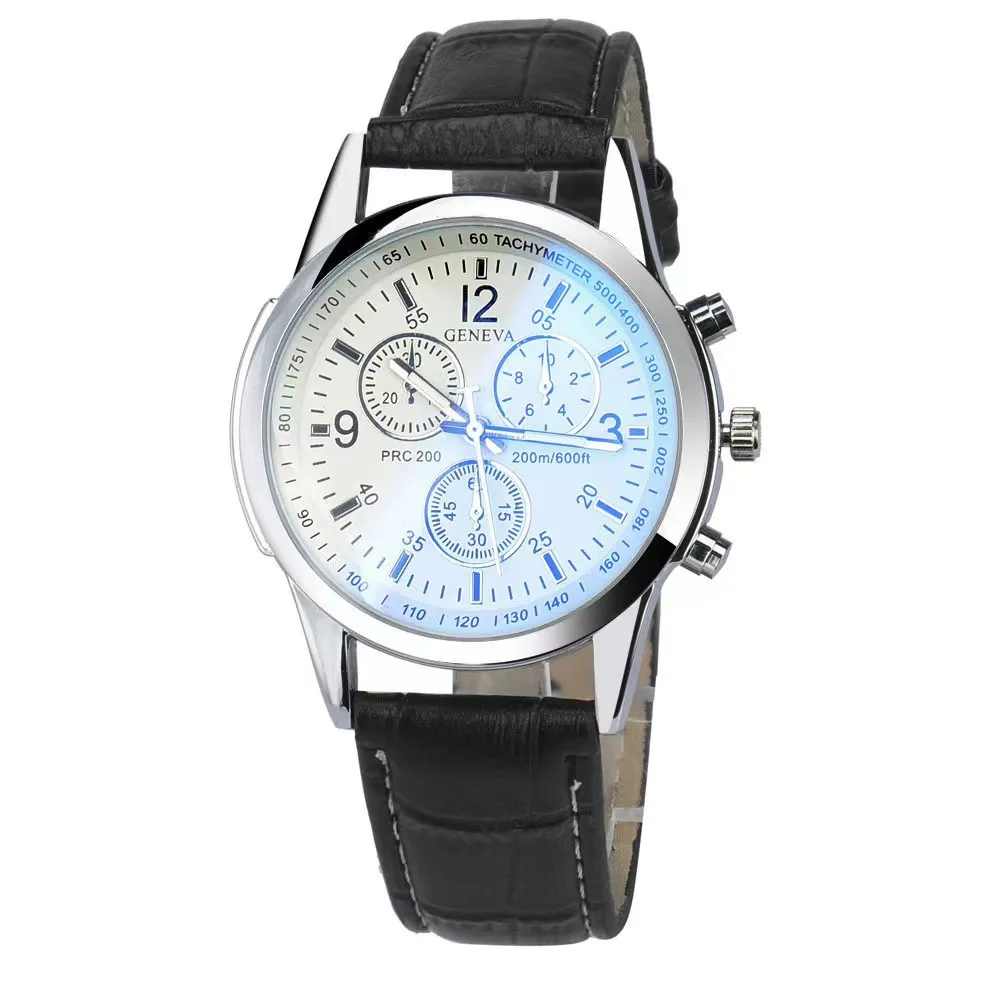 Leather Strap Digital  Men Watch Luxury Men Watch Blue Glass Business Watch Casual Reloj Hombre Relogios Masculino No Bracelet