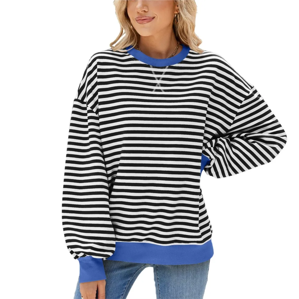 

Striped Pullover Loose Fit Sweater Women O Neck Long Sleeve Tops Sweatshirt Casual New Sweater Shirt Top Women's Clothing Offers