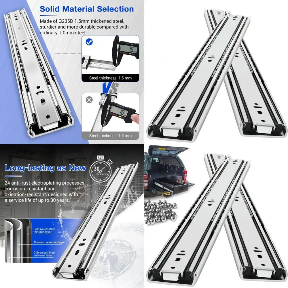 

Heavy-Duty Drawer Slides, Full Extension Side Mount, 14-40 Inch, 100 lbs Capacity, Metal Cabinet Rails, 1 Pair