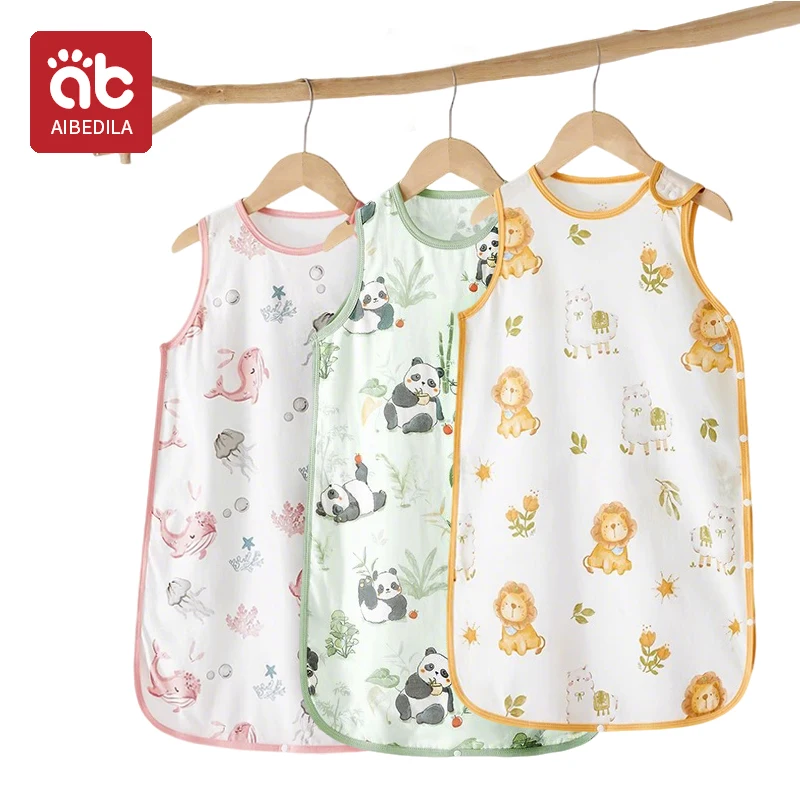 AIBEDILA Baby Schlafsack Umschlag Für Neugeborene Kinderwagen Sack Reine Baumwolle Ärmellose Outfits Kleidung Sommer Schlaf Taschen