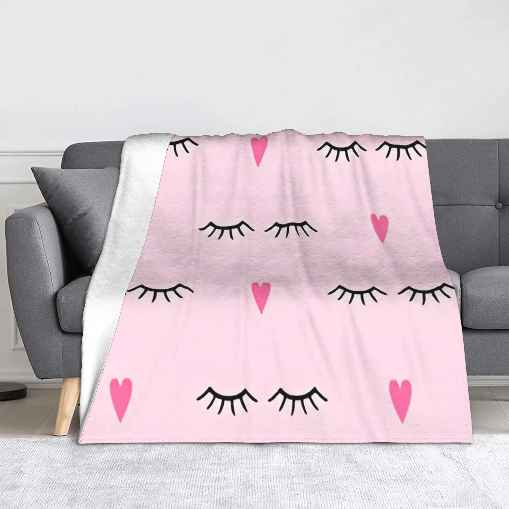 Pink Cartoon Eyelash Blanket Cover Fleece Cute Closed Eyes Warm Throw Blankets for Bedding Couch Bedspread