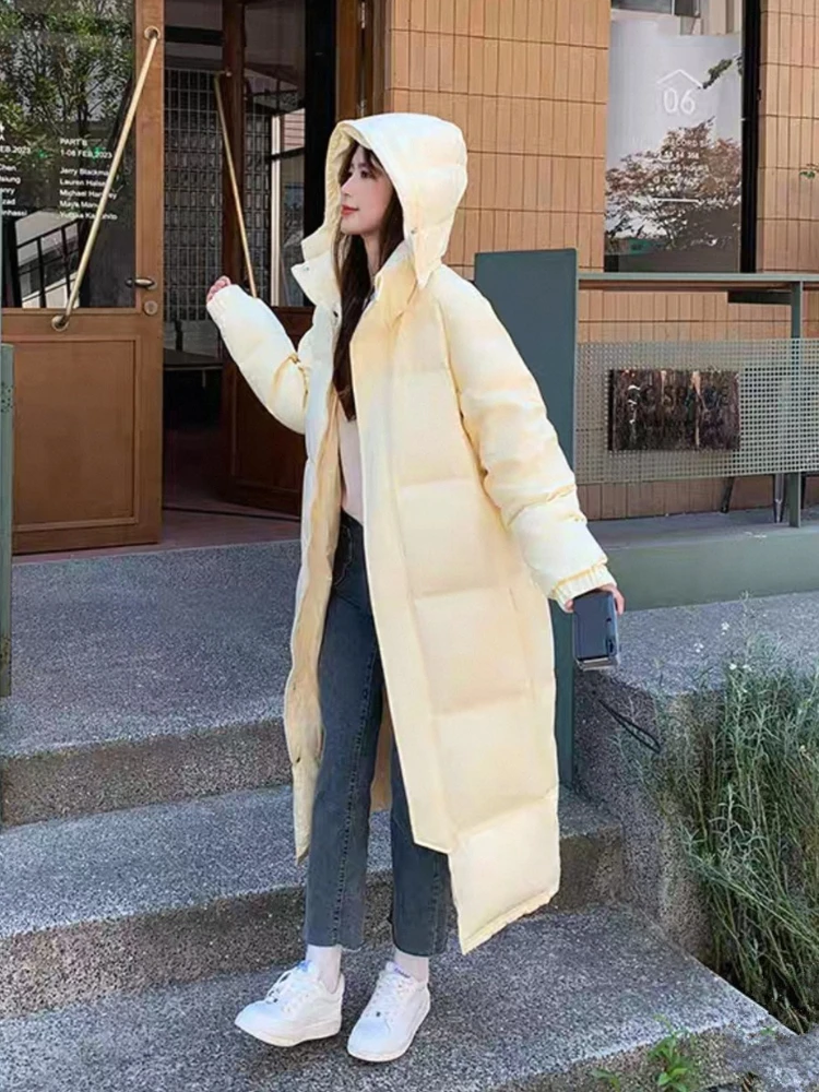 겨울 화이트 덕다운 재킷 고품질 두꺼운 따뜻한 후드 파카 여성 푸퍼 코트 2025 신상 패션 루즈핏 오버코트