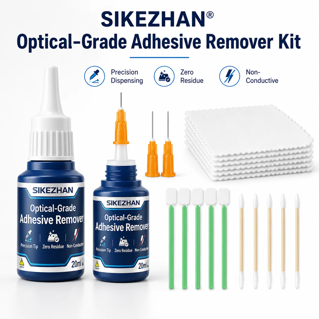 OCA LCD-Bildschirm-Reparatur-Klebstoffentferner 20ml Optischer Klebstoff Flüssig Rückstandsfrei Nicht-leitend Reinigungsset Tupfer Tuch Werkzeug