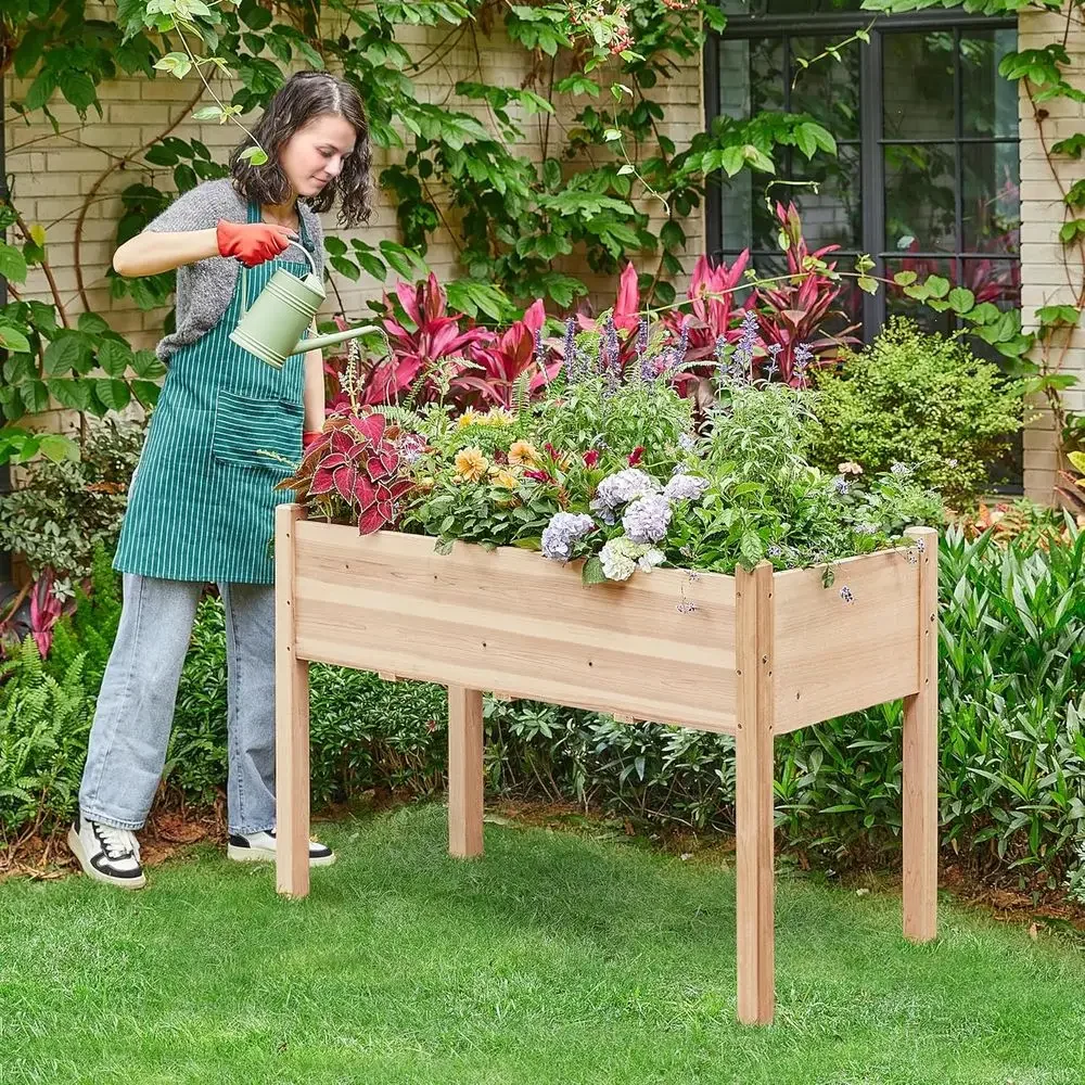 Raised Garden Bed Set, 48x24x30in Wooden Elevated Planter Boxes with Legs for Outdoor Gardening