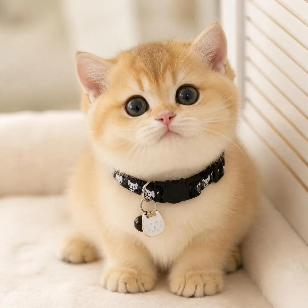 Cute Adjustable Cat Collars Quick Release Buckle Cat Pattern Kitten Bell Cartoon Pet Collar For Cats