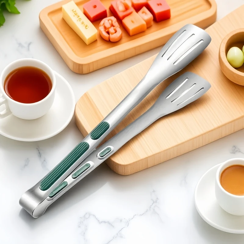 

Secure Grip Stainless Steel Food Tongs: Non-Slip Kitchen & Grill Accessory for Meat, Salad, Bread & Buffet