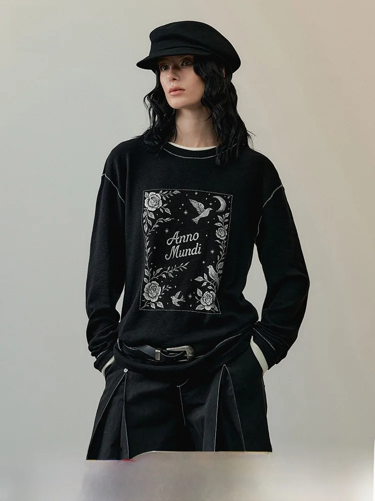 

Женская футболка с вышивкой Ele Rose And Bird, повседневная, свободного кроя, из смесового хлопка, модала и спандекса, с цветным принтом