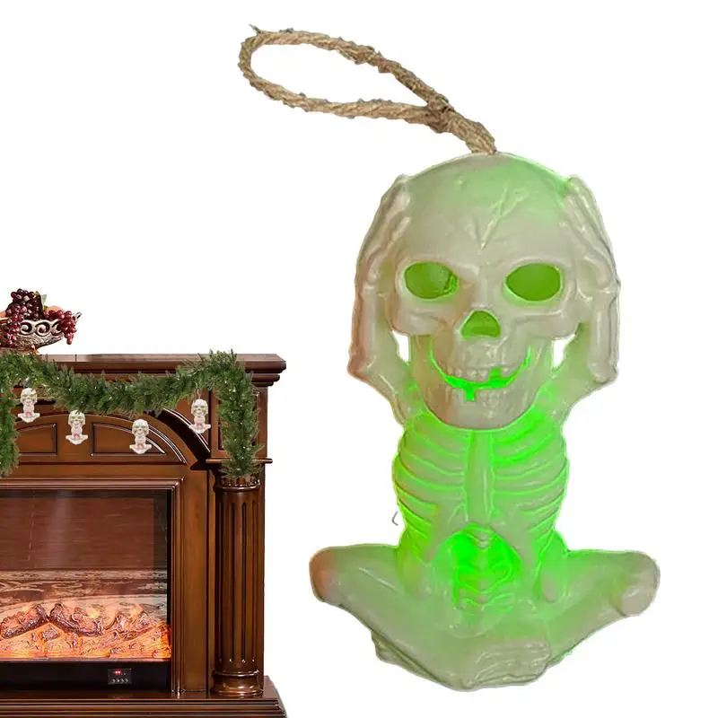 Skull Ornaments For Tree Horror LED Skull Decorations Portable Hangable Decorations Funny Skeleton Lights For Tree Home Door