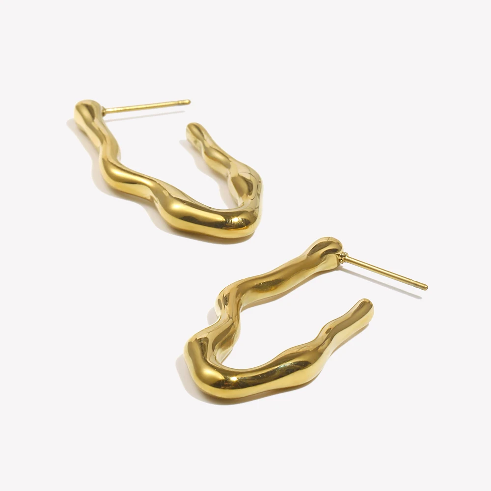 E.B.belle Wave V-shaped Drop Earrings Cool Tarnish Free 18K Gold Plated Gift Silver Color 316L Stainless Steel Decoration