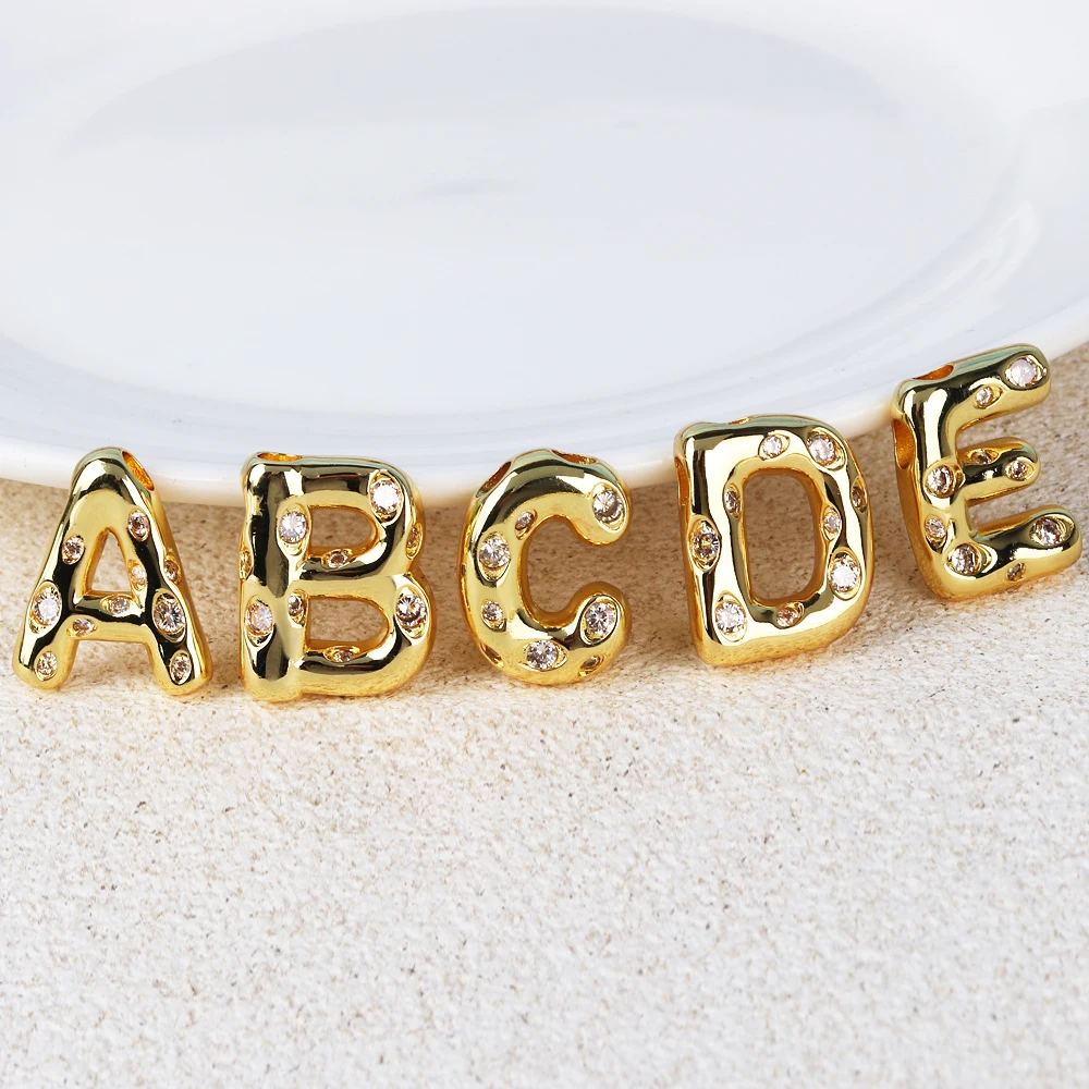 Zircon Chunky Alphabet Balloon Letter Pendant Necklace A-Z Name Bubble Necklace for Family Women Men Fashion Jewelry Gifts