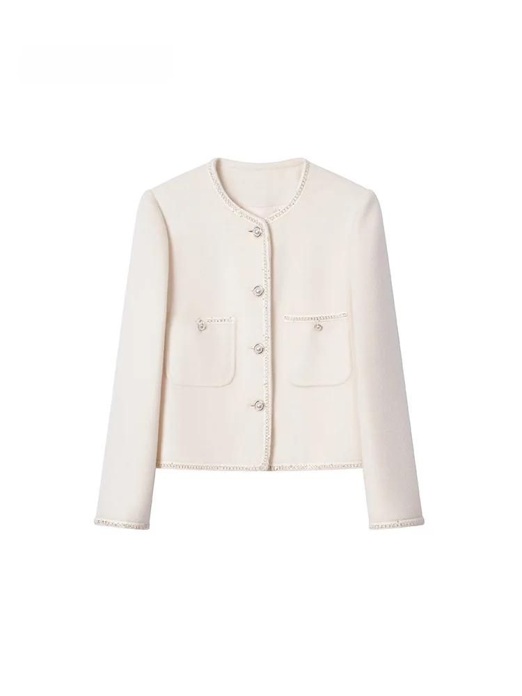 Patena Primavera Nueva Moda Estilo Pequeña Fragancia Abrigo de Lana Hermoso Abrigo Corto de Lana Merino para Mujer Estilo Casual