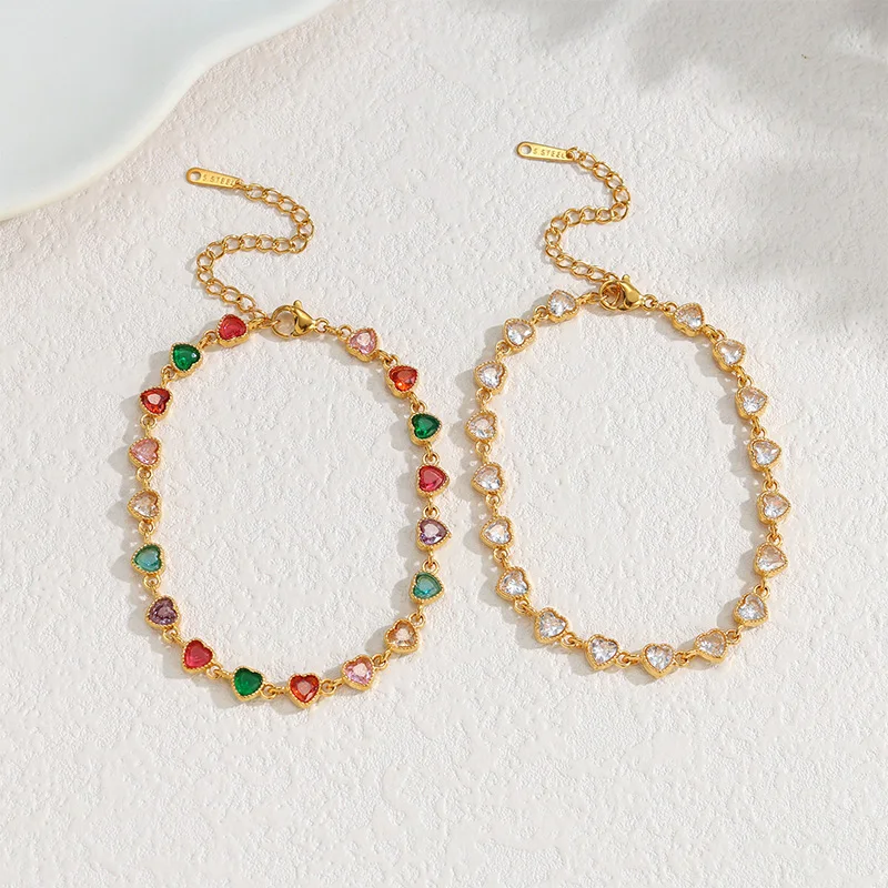 Letdiffery Colorful Zircon Chain Bracelet for Women Stainless Steel Geometric Rainbow Crystal  Chain Luxry Bracelet Jewelry Gift