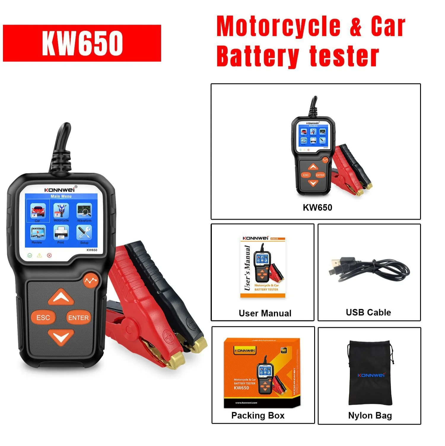 Lawn Mower Battery - KONNWEI KW650 Tester per Batterie Auto
