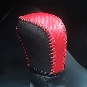 Kožený kryt řadicí páky, odolný proti opotřebení, protiskluzový kryt řadicí páky, jemné uhlíkové vlákno, univerzální doplňky do interiéru auta 10 nejlepší prodej Příslušenství k autu Toyota Vitz 2012 - №9