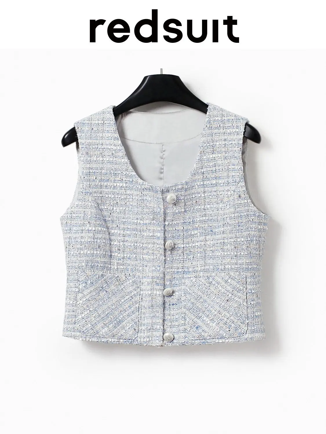 New Advanced fashion coarse tweed slimming vest exquisite sleeveless top Custom size