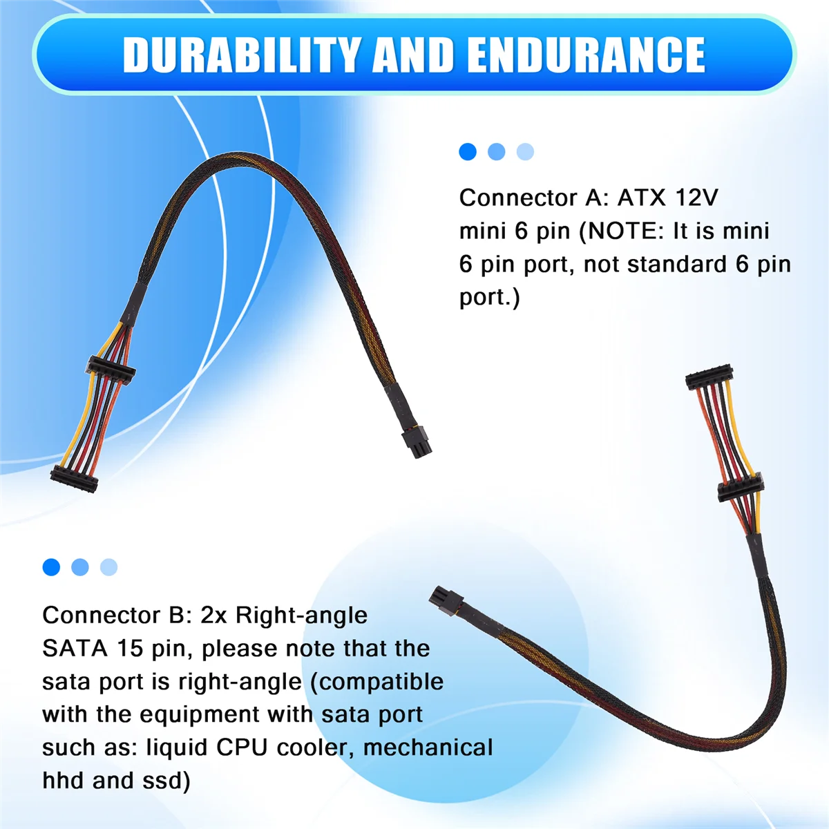 SMIEA HDD Cavo di alimentazione SATA Ad angolo retto SATA 15 pin X2 a Mini 6 pin ATX Adattatore per Dell Inspiron 3653 3650 Series compatibile