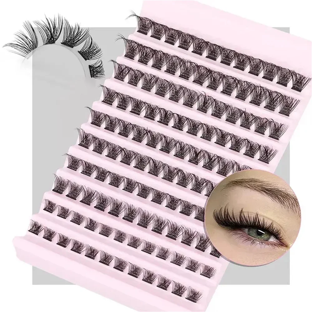 120 Stück Flauschige Wimpernbüschel - Natürlicher Look Wispy Wimpernverlängerungen für DIY zu Hause 8-14MM D-Curl Einzelne Cluster-Wimpern