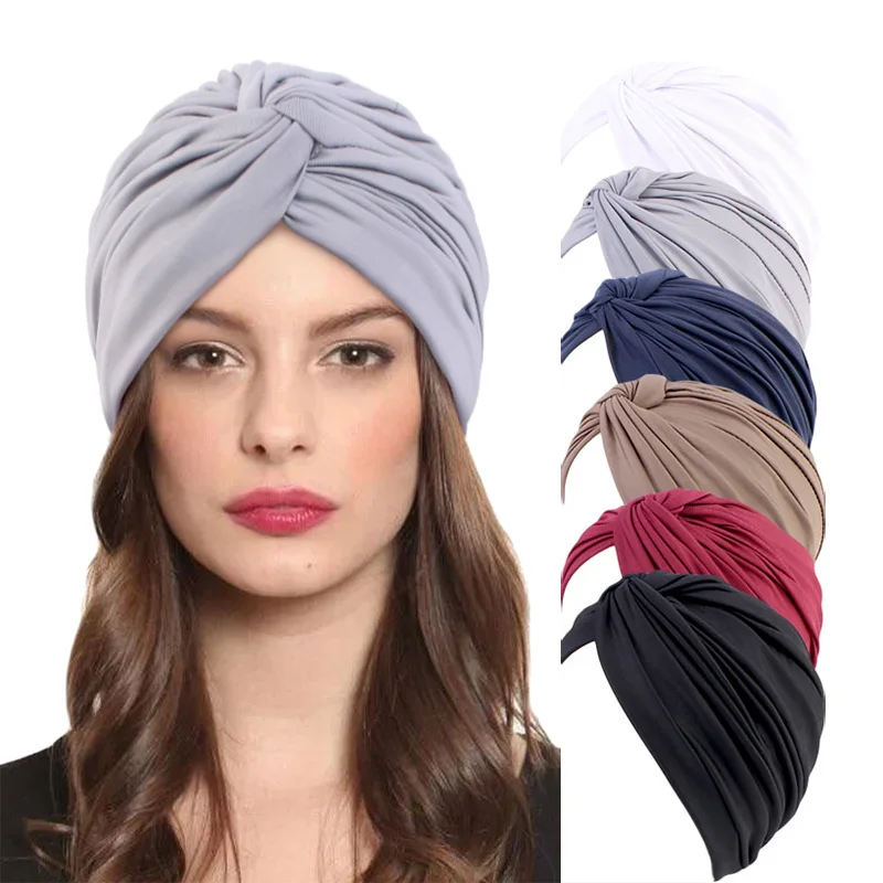 

Women Twist Cross Turban Solid Color Muslim Cap Headwear India Hat Casual Ladies Hair Loss Headscarf Bonnet Hair Accessories