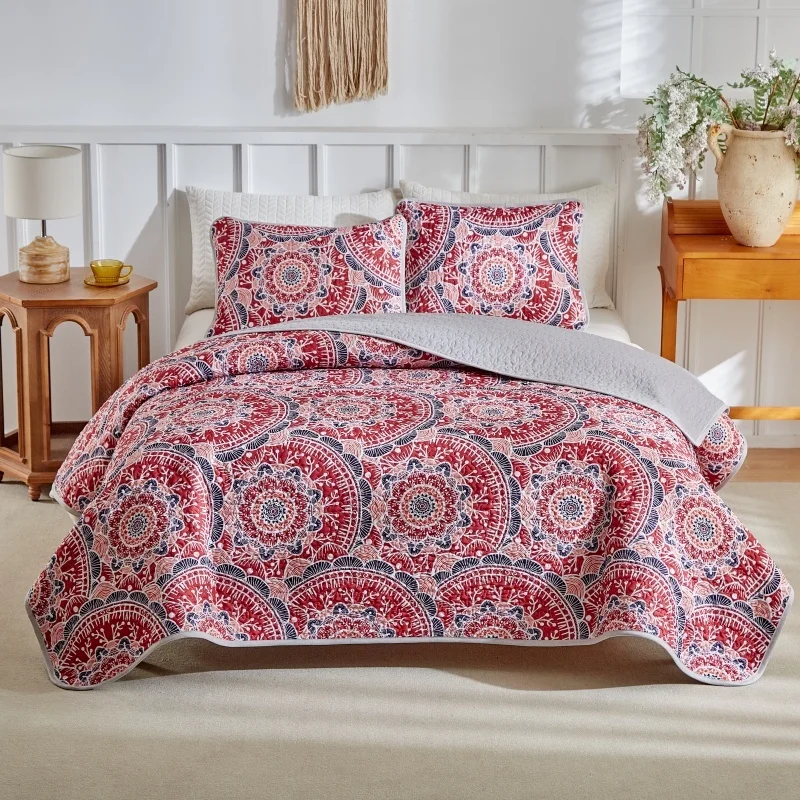 Quilted Geometric Bedspread Set 4