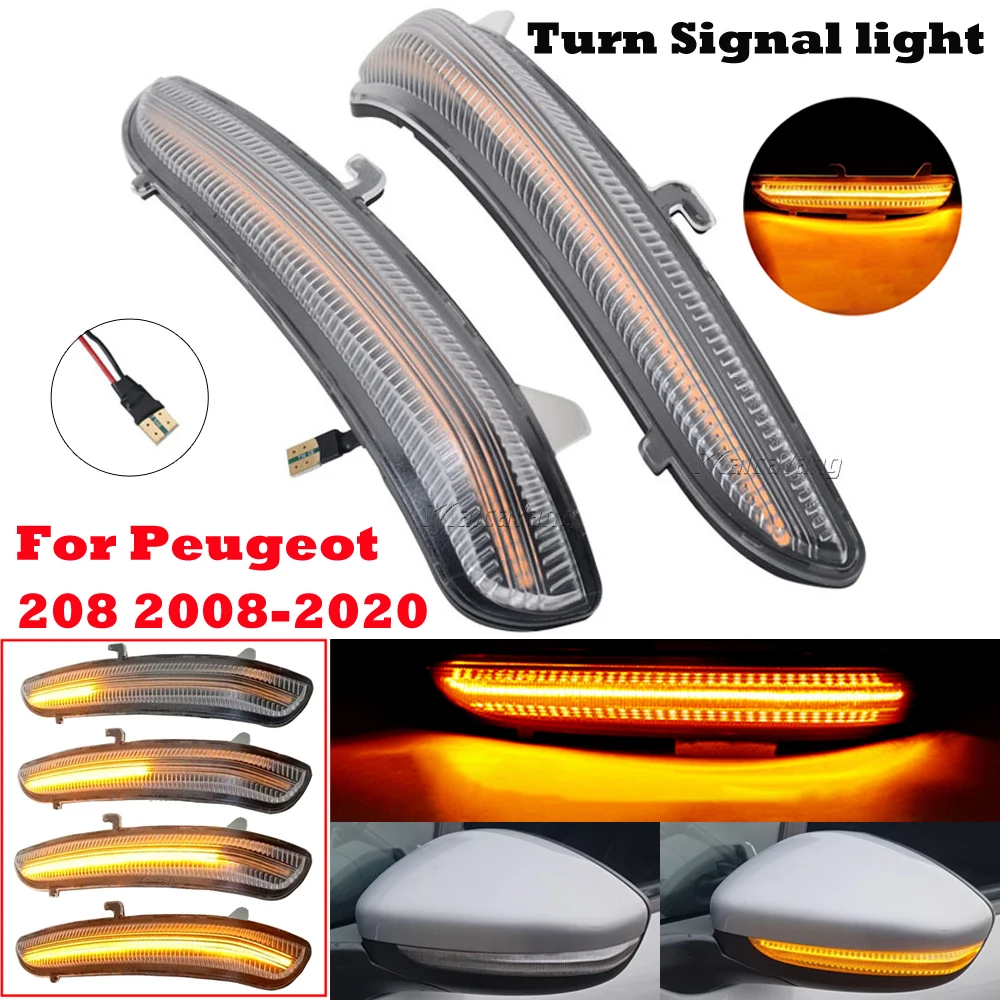 For Peugeot 208 2008 For Citroen C3 C4 2PCS Dynamic LED Side Mirror Blinker Lights Sequential Turn Signal Indicator Lamps