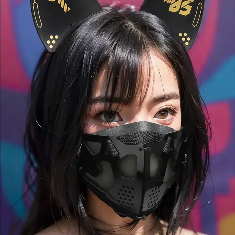 FC6Cyber-Punk Cosplay Mask Ear Props Scifi Machinery Helmet Face Mask Acrylic Anime Cat Ears Hairhoop Party For Women Men P@FC8！