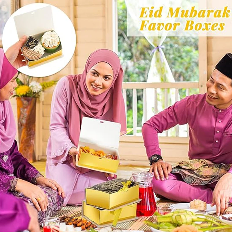 6 pezzi Ramadan Eid Mubarak bomboniere scatole per dolcetti decorazione per feste scatola per caramelle quadrata con nastro dorato per forniture per