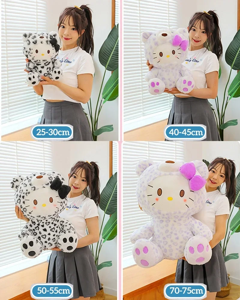 Poupées en peluche à imprimé léopard, Hello Kitty, animaux en peluche doux, oreiller en peluche au beurre, jouets de chat, décor de cadeau de Noël, Kawaii