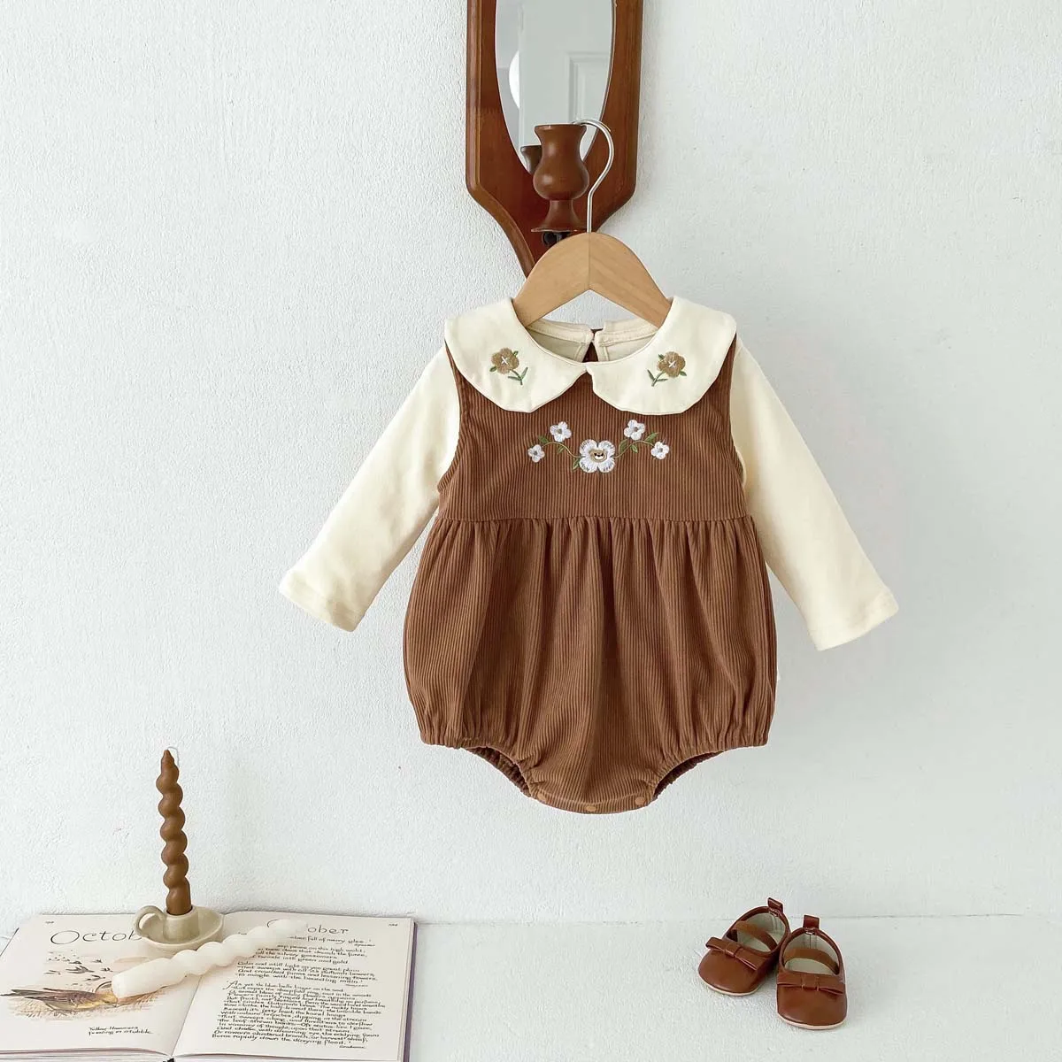 Baby  Suit Sleeveless Romper + Long Sleeves Shirt Corduroy Embroidered   Sweetheart  Baby Girls Bodysuit 1-3Y