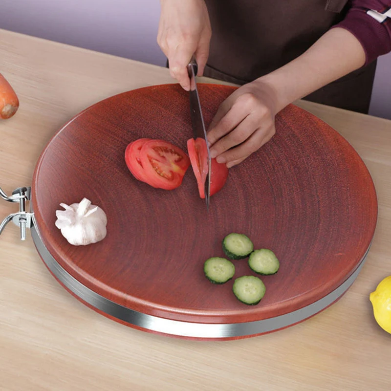 Round iron wood cutting board antibacterial authentic dish board Solid wood household commercial whole wood