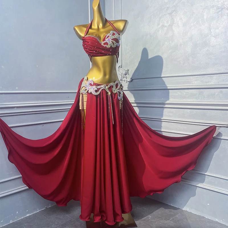 Strój do tańca brzucha, seksowny kostium sceniczny, luksusowy zestaw z dżetami, profesjonalny strój konkursowy do tańca orientalnego dla dorosłych.