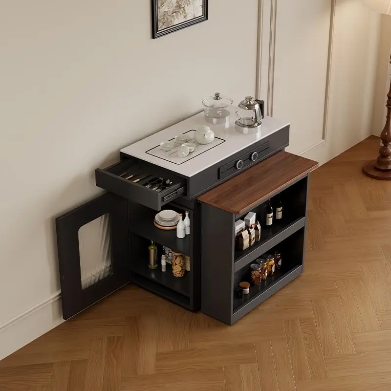 

Solid wood island combination modern household living room retractable folding large and small household table