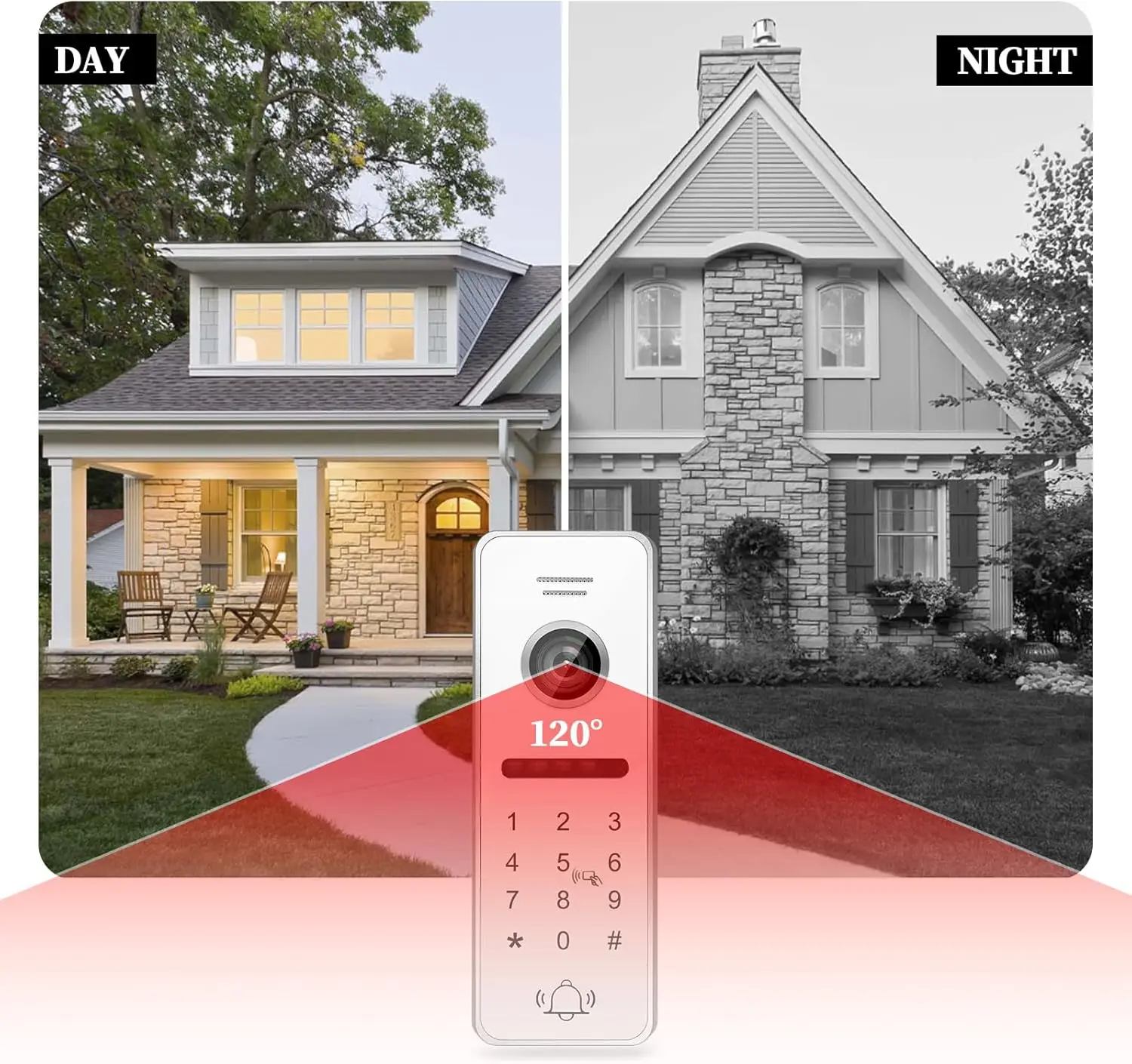 케이블이 포함된 비디오 초인종, 7인치 인터콤, 1080P 고화질 터치 스크린, 4-in-1 카메라, RFID 카드, WiFi