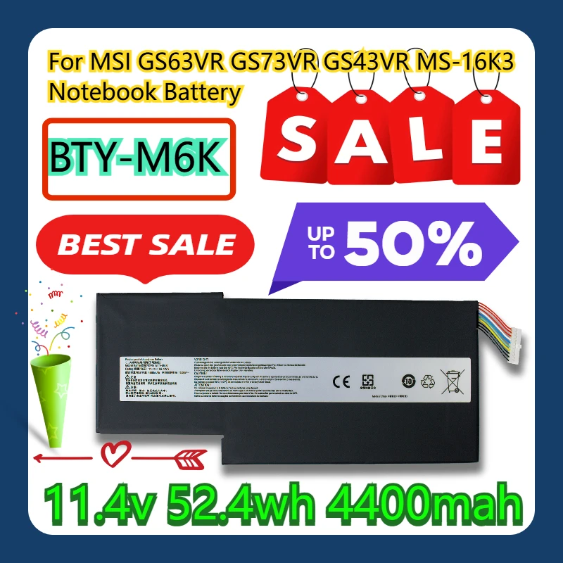

Аккумулятор для ноутбука MSI GS63VR GS73VR GS43VR MS-16K3 BTY-M6K