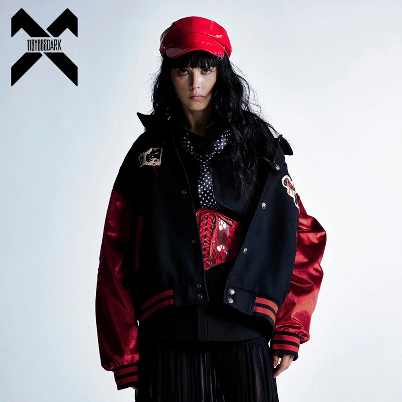 

Унисекс куртка-бомбер в стиле гранж-панк с вышивкой-коллажем, винтажная бейсбольная куртка весна 2026, хип-хоп, университетская куртка