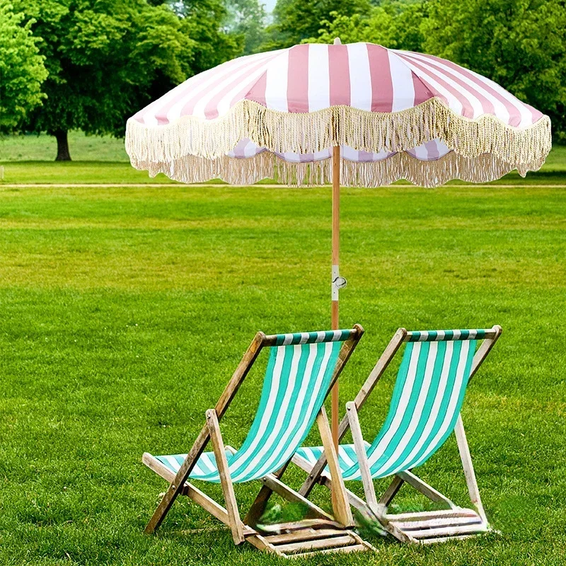 Outdoor Beach Umbrella Beach Leisure Sunscreen Tassel Sunshade Umbrella Hotel Decoration Courtyard Umbrella Landscape