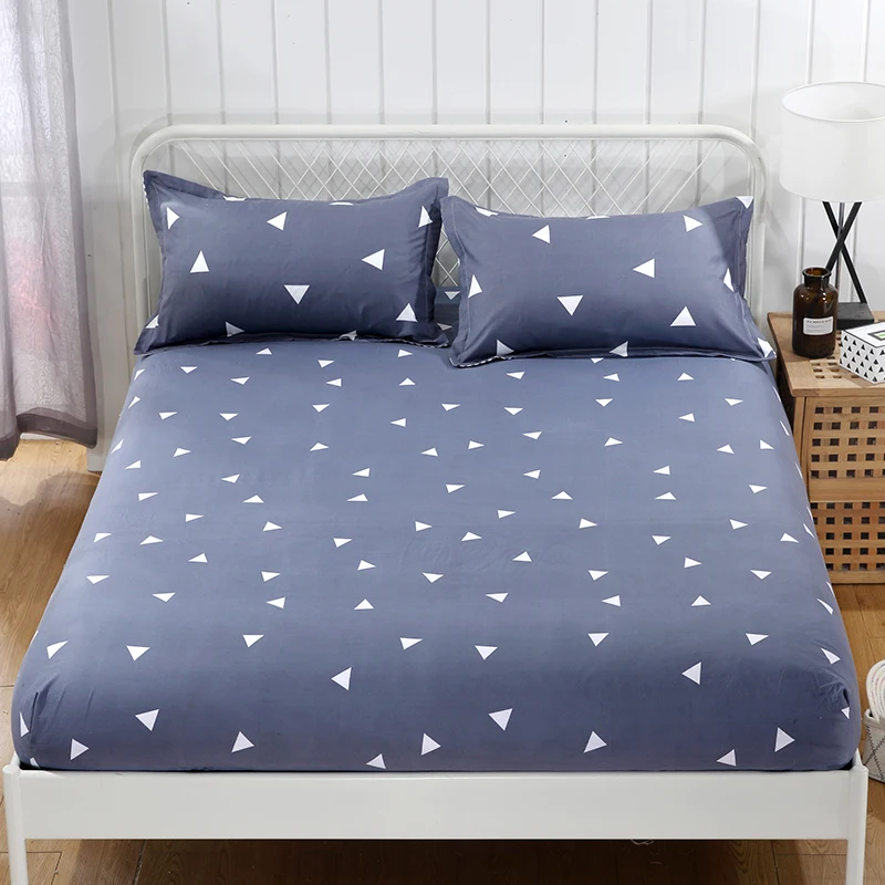 Triangular Pattern Fitted Sheet Set Geometric Mattress Covers Protector Adjustable Non-slip Bed Fitted Sheets with Elastic Band