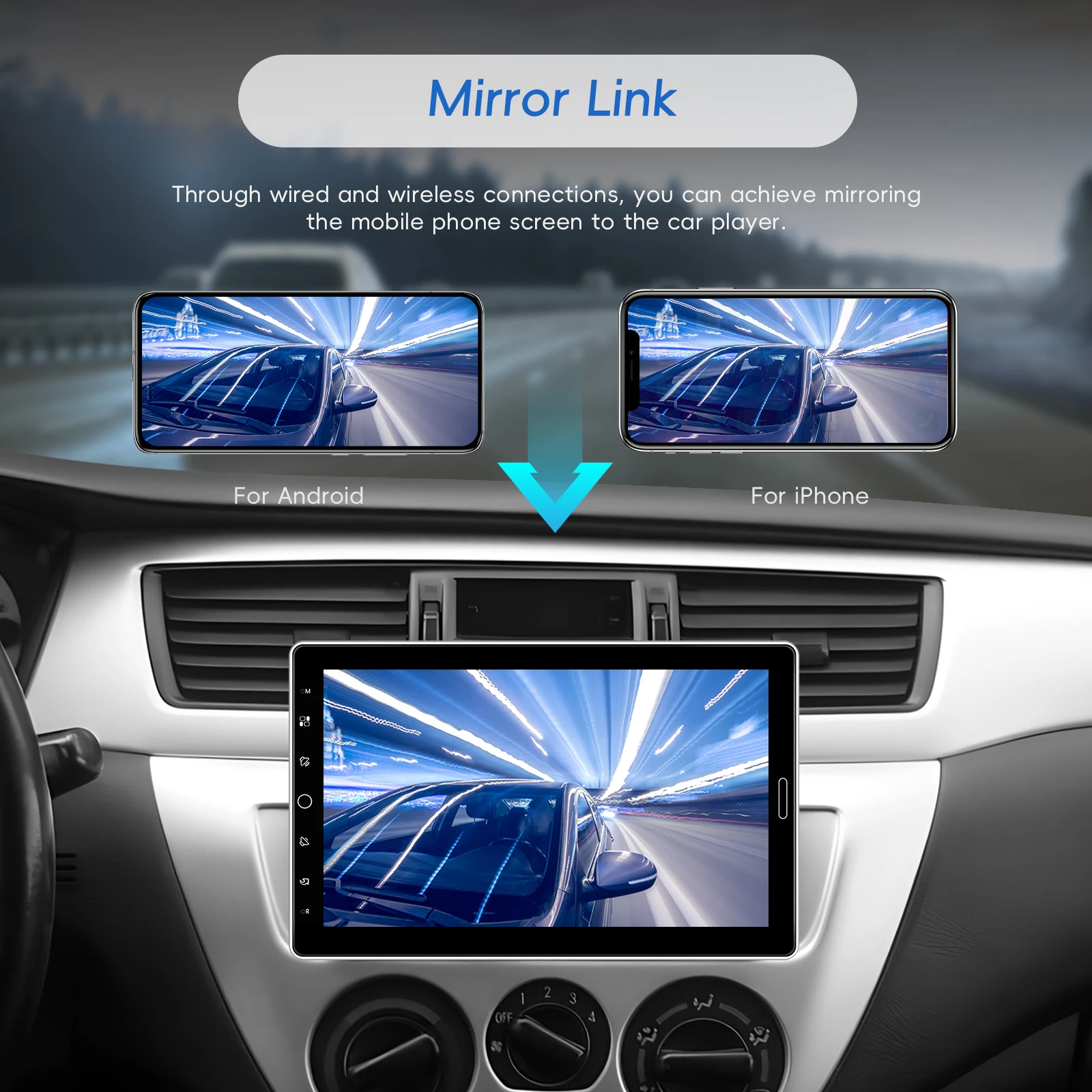 Podofo 1 Din 10,1'' CarPlay Autoradio Multimedia MP5-Player Android Auto Smart Touchscreen Intelligente Fahrzeugsysteme Mirror Link BT EQ FM Radio Stereo YouTube