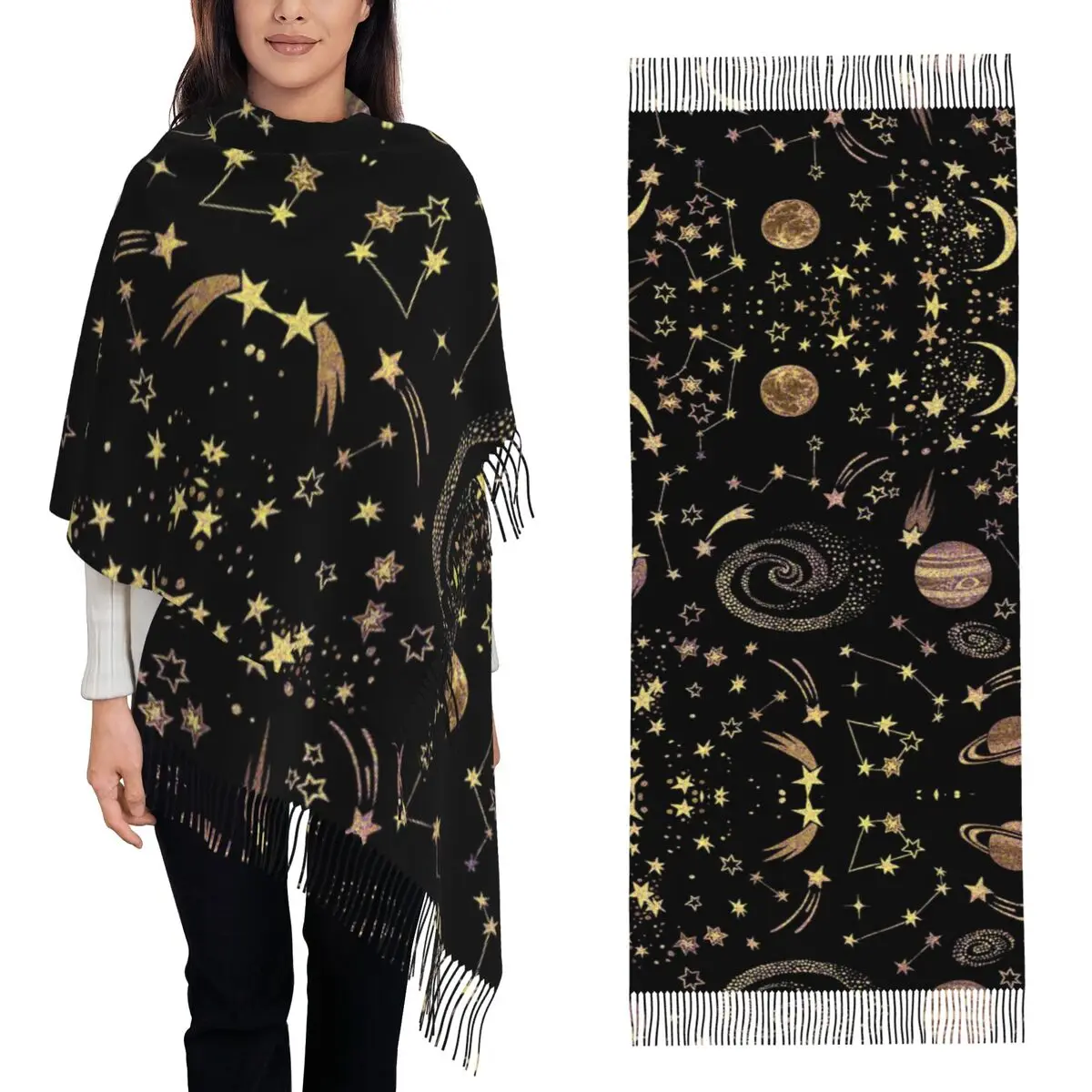 Constellation Star Clusters Galaxies Halloween Scarf Tassel Scarves Women Soft Warm Shawls and Wraps Long Fall Winter Shawl Wrap