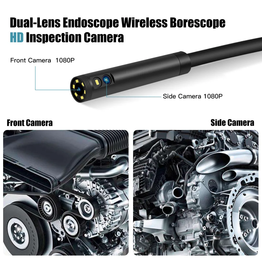 

2MP 1080P Dual Lens Wireless WIFI Industrial Endoscope For Android&ISO Smart Phone CMOS Borescope Inspection Pipe Scope