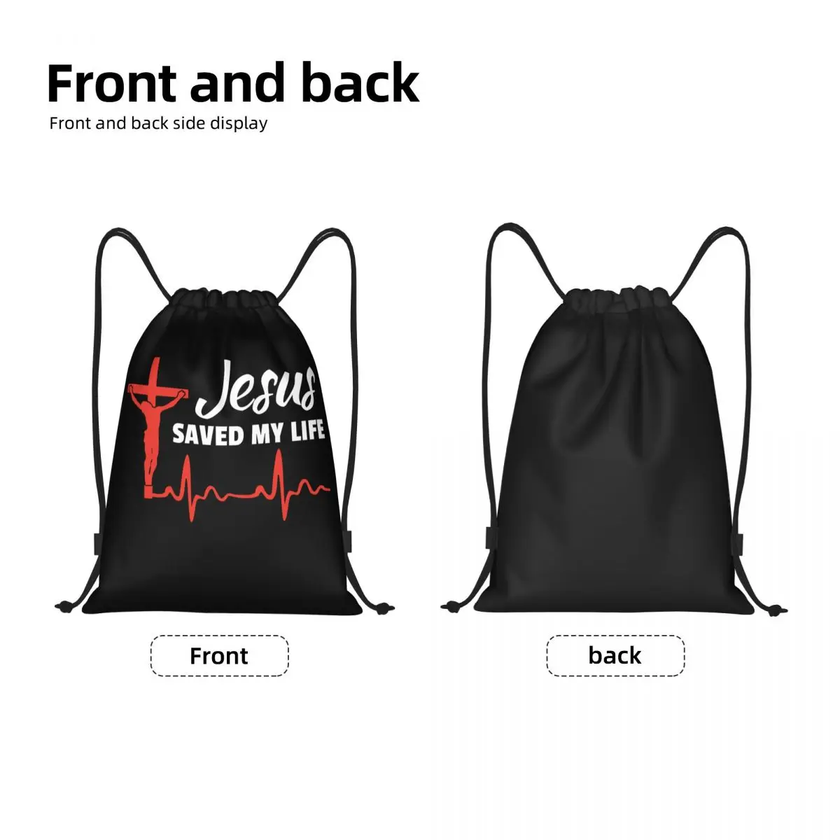 Custom Jesus Saved My Life Drawstring Backpack Bags Men Women Lightweight Christ Christianity Gym Sports Sackpack Sacks for Yoga