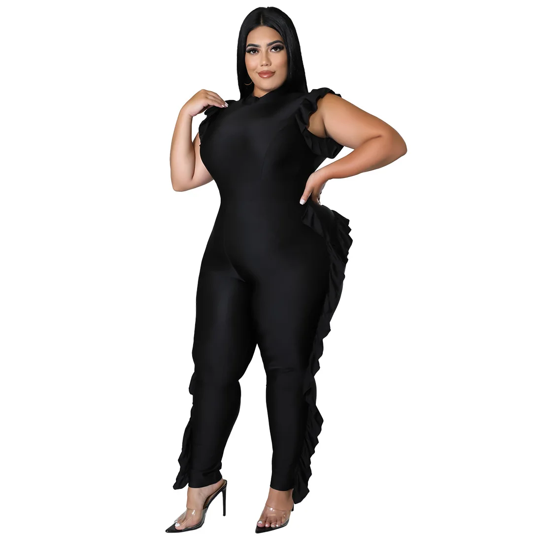 L-4XL African Clothes Women Summer African Women O-neck Sleeveless Orange Black Plus Size Long Jumpsuit  Plus Size Clothing