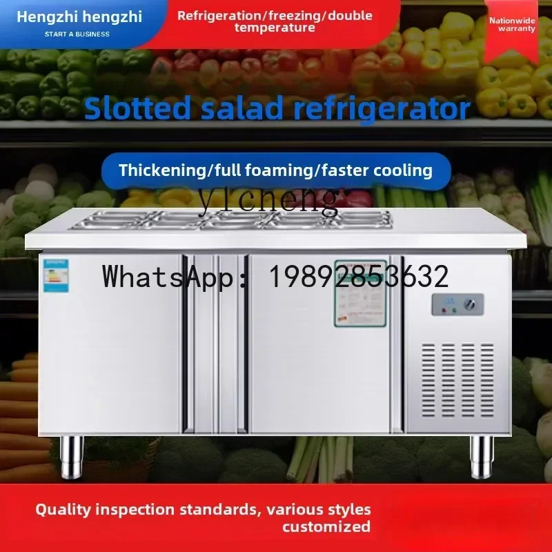 full set of refrigerated salad Taiwanese slotted pizza workbench refrigerator fruit fishing display cabinet