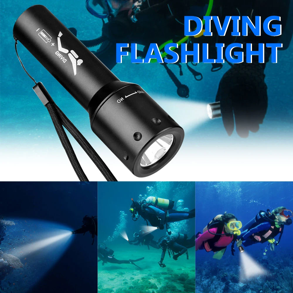 Rotary switch Diving Flashlight Mulit Color LED White Red Light Rechargeable Rotary Switch Waterproof Powerful Flood and Spot