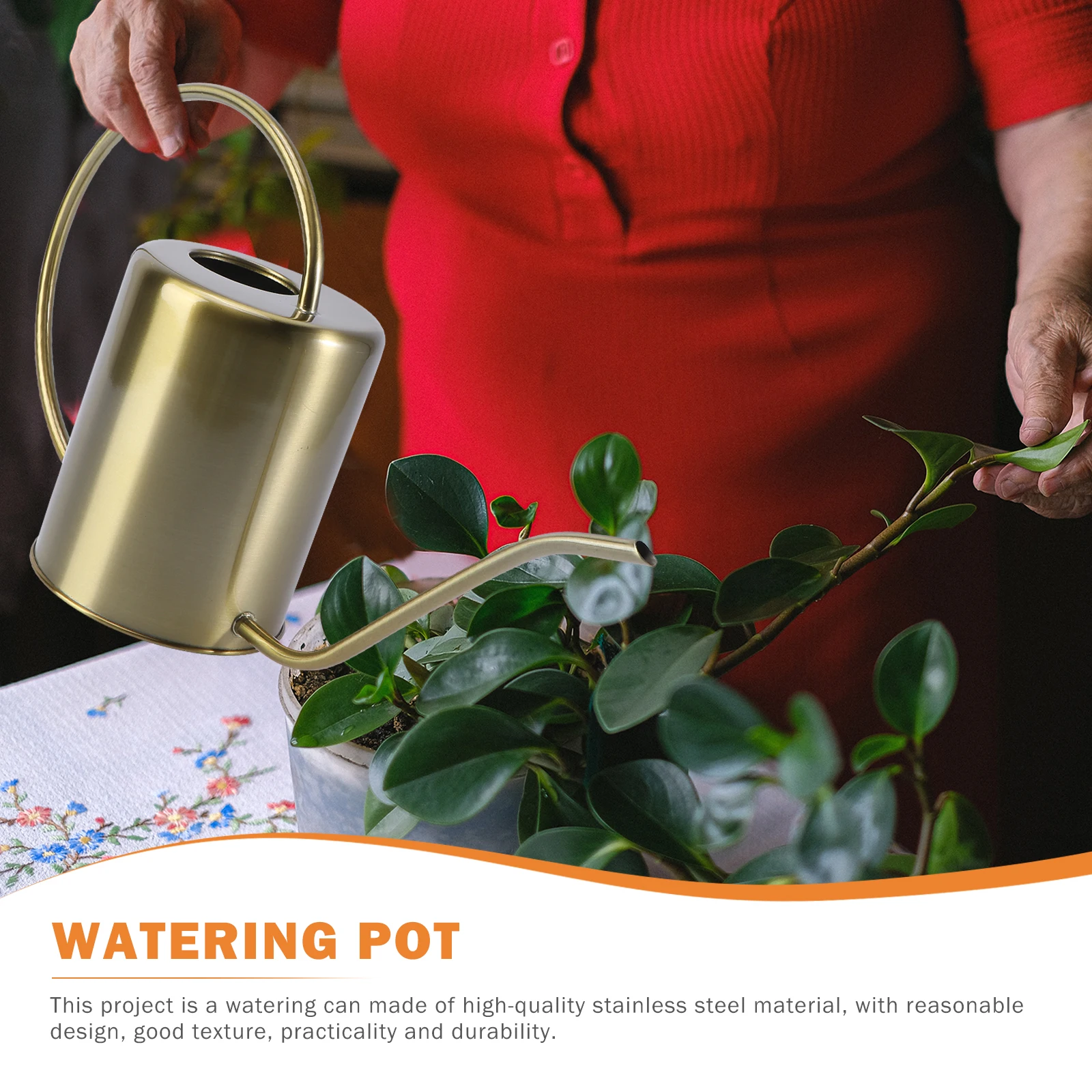 

Brass Watering Can Design Garden Stainless Steel Long Spout Leakproof Portable Flower Sprayer Practical Kettle