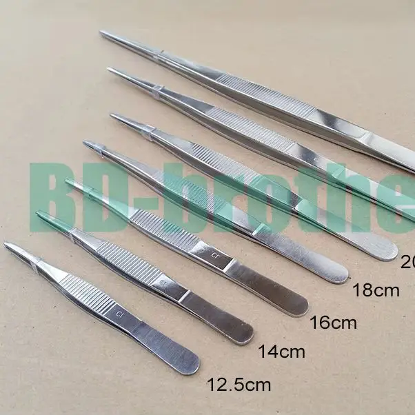 CR Thickened Round Head Medical Stainless Steel Tweezers With Anti-skid Slot Nipper  Forceps 200pcs/lot