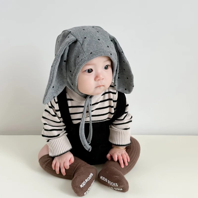 Winter Autumn Lovely Long Rabbit Ear Newborn Baby Caps Dot Pattern Warm Kids Boys Girls Children Ear Protection Hats