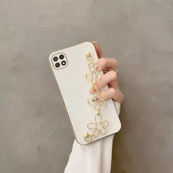 Golden Flower Chain Wrist Strap Phone Case For Samsung Galaxy Wide 5 A22 F42 5G A22s Wied5 Soft Silicone Protective Back Cover