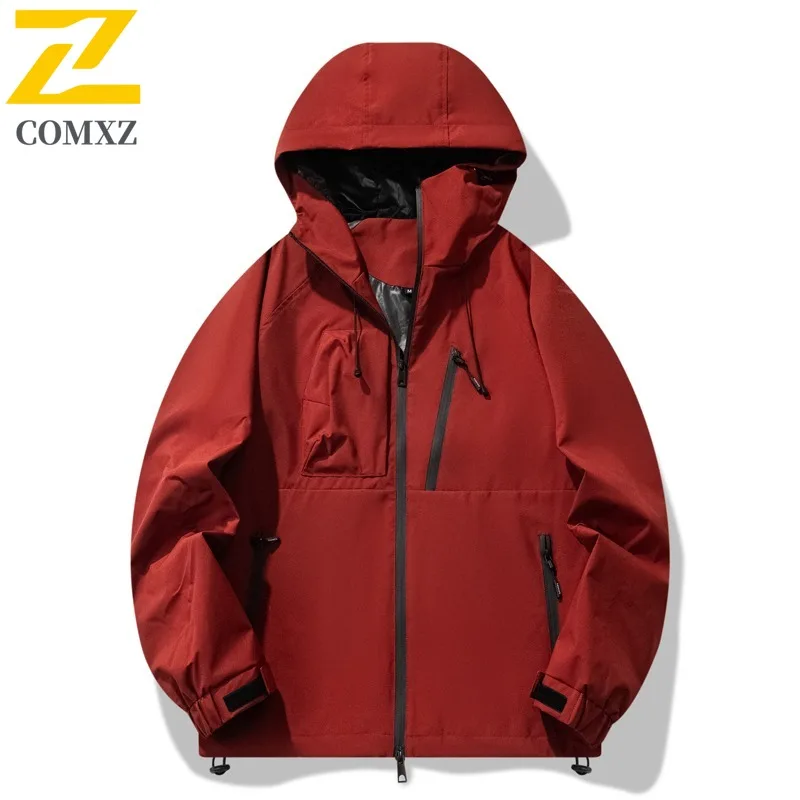 COMXZ New Men Jacket Hooded 2025 Rainproof Scratch Resistant Windproof Outdoor Adventure Cycling Climbing Jacket Outerwear